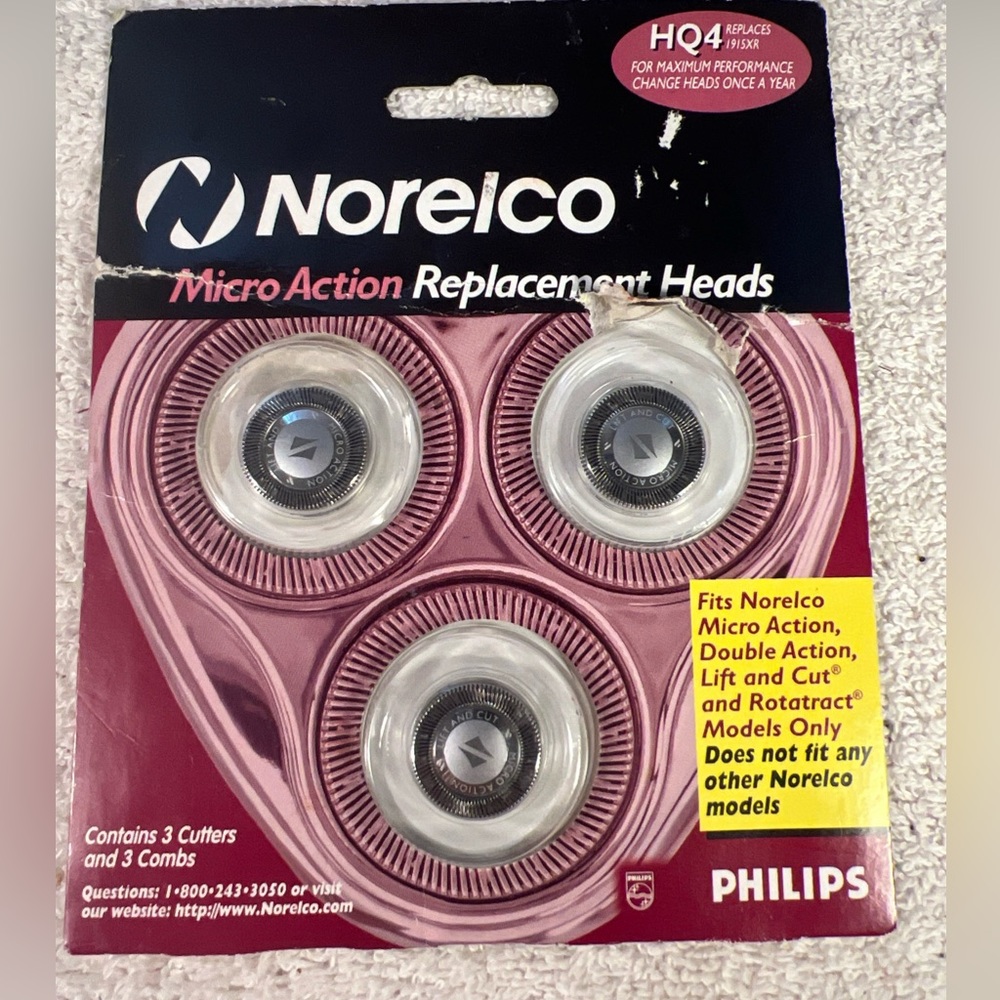 NORELCO Micro Action Replacement Heads (HQ4, 1915XR, Philips) 3 Cutters & 3 Comb